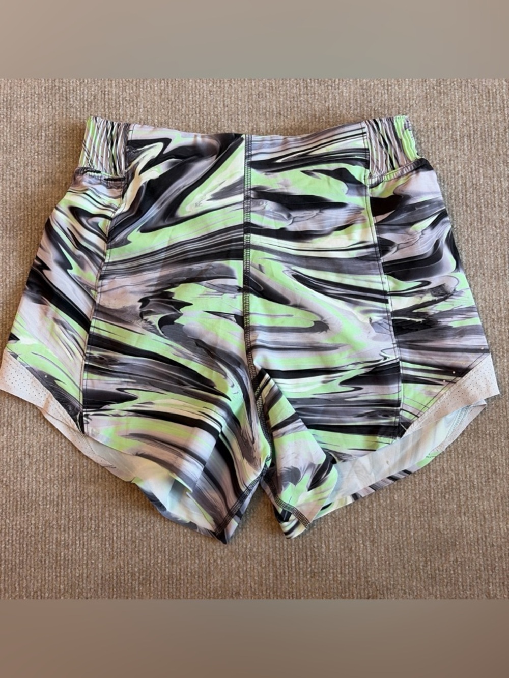 Lululemon Women’s Marble-Print Athletic Shorts in Light Green and Black